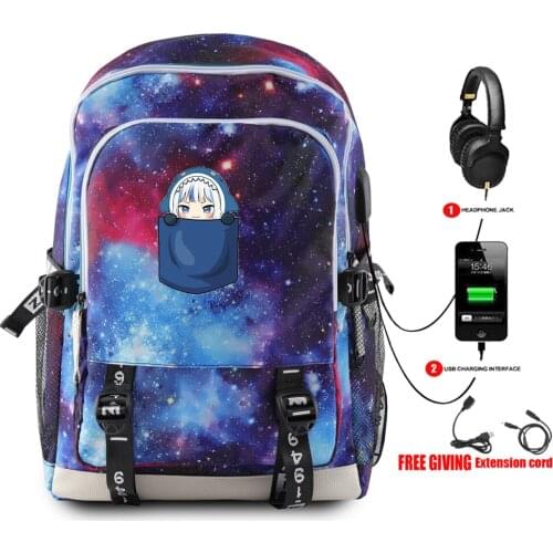 2021 Hololive English VTuber Gawr Gura 3D Men Women Backpack School Bag Laptop USB backpack High Capacity Bag Travel Backpack