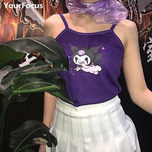 Y2k Clothes Harajuku Kawaii Cartoon Purple Camis Women Clothes 2020 Summer Sexy Short Crop Tops Camisloe Tees Tops Female