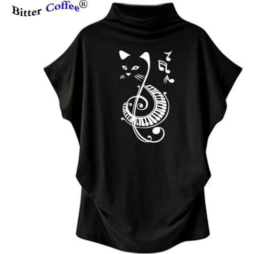 Black Cat Printed Music Funny T Shirt Women Short Bat Sleeve Women Summer Graphic Tee Shirt Tops Women T Shirt Plus Size