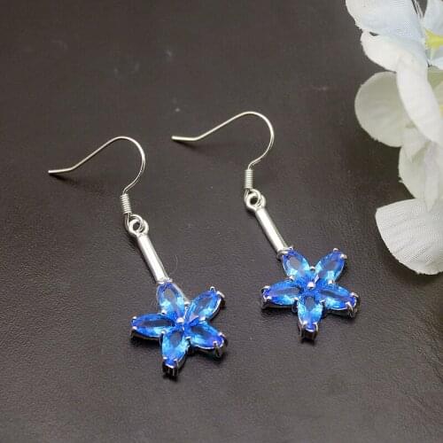 Hermosa Glowing Shiny New Ocean BlueTopaz Silver Color Earrings For Women Fashion Jewelry 1 5/8 Inch ME039