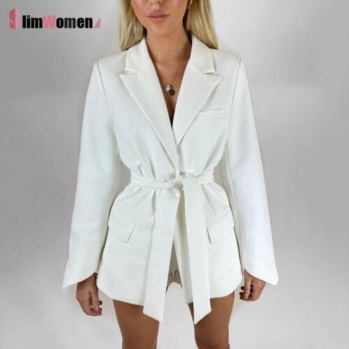 White Blazer Dress Women 2021 Autumn Elegant Long Sleeve Lace Up Office Ladies Slim Suit Coats Women Y2k Blazers Dress with Belt