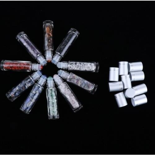 10Pcs 10ml Glass Crystal Stone Essential Oils Massage Roller Bottles Empty Refillable Roll On Perfume/Aromatherapy - Stone