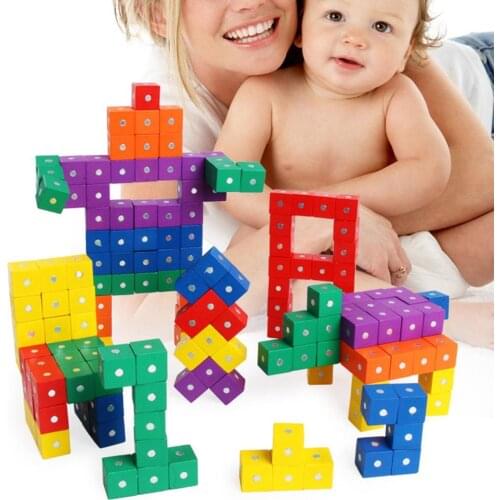 10Pcs 7 Color Wooden Magenetic Cubic Blocks Bricks DIY Building Educational Kids Girl Boy Toy Children Montessori Toys Gifts