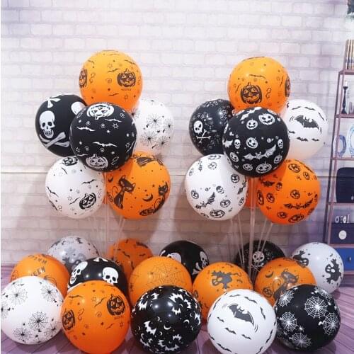 100Pcs Halloween Balloon Decoration Thickened Wide Pumpkin Bat Print Balloon Halloween Party Ghost Festival Balloon Set