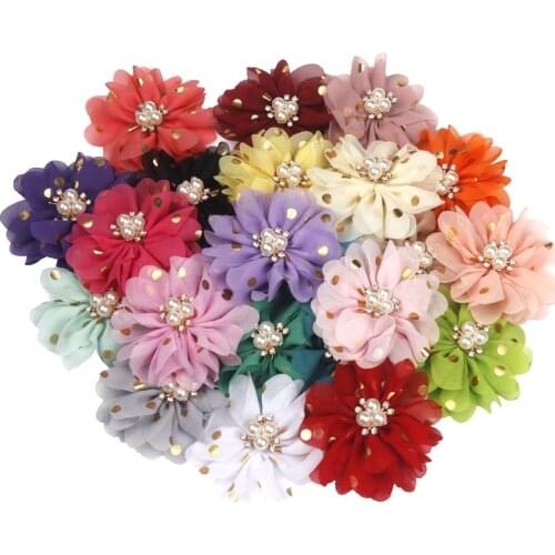12PCS 2.8inch Smoot Chiffon Flower Rhinestone Cluster No Hair clips Hair Accessories for Girls Hair Bows Baby Kids Accessories