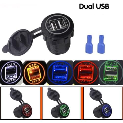 2018 USB Charger Cover for Motorcycle Auto Truck ATV Boat LED Car 4.2A Dual USB Socket 12-24V auto usb Charger Power Adapter