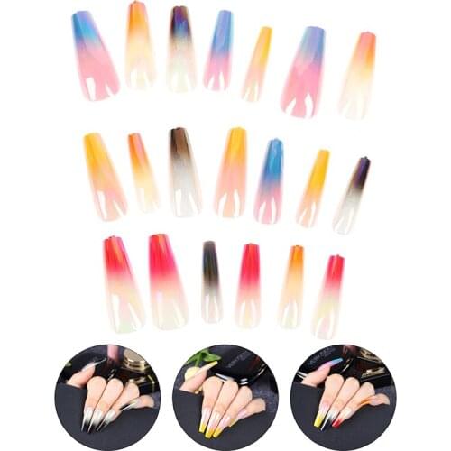 24Pcs/Bag Rainbow Nail Tips Ballerina Ombre Long Coffin Glossy Fake Nails Press on Nail False Tips