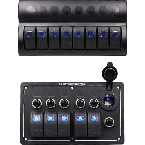 5 Gang 8 Gang 3-Pin Blue LED Rocker Switch Panel for Car Automotive Boat Marine Truck RV 12-24V Car Auto Accessories