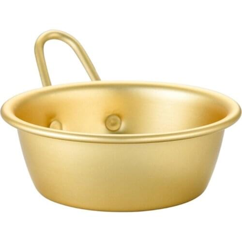 667A Korean Yellow Aluminum Bowl with Handle for Noodle Traditional Wine Bowls