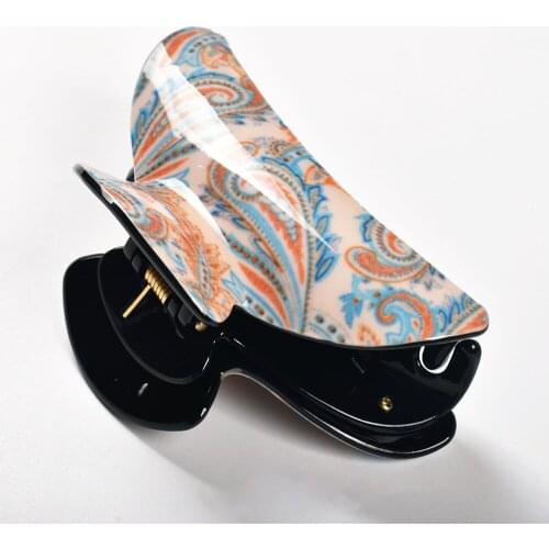 9cm Big Hair Claw Accessories for Women Clips Large Acrylic Vintage Pteris Flower Print Girls Hairpins Haircrab Hairclaw 21027