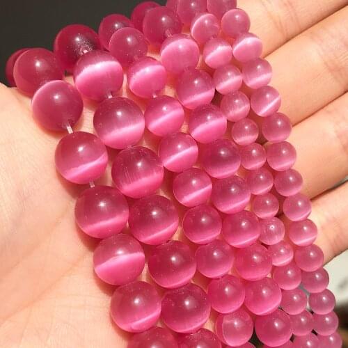 Fuschia Cat Eye Stone Round Beads 4 6 8 10mm Glass String Loose Opal DIY Charm Beads for Jewelry Making Diy Needlework Bracelet