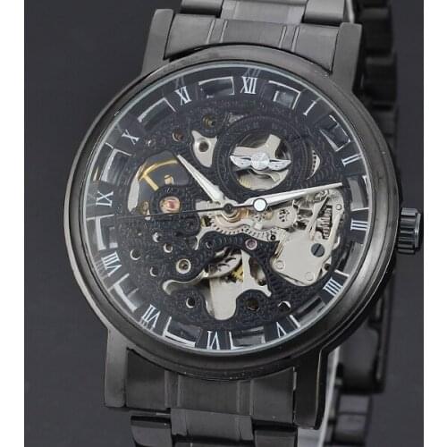 WINNER Fashion Perspective Metal Wristwatches Automatic Mechanical Self-Winding Rome Dial Business Men Sport Mechanical Watch
