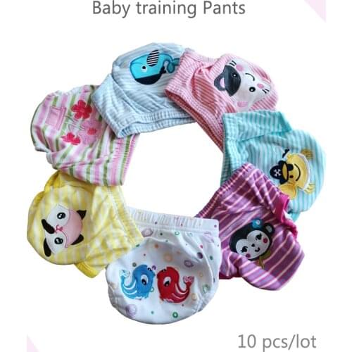 Babyfriend 10 PCS Reusable Cotton Baby Training Pants Waterproof TPU Cloth Diaper Panties for Toddler Kids Nappies