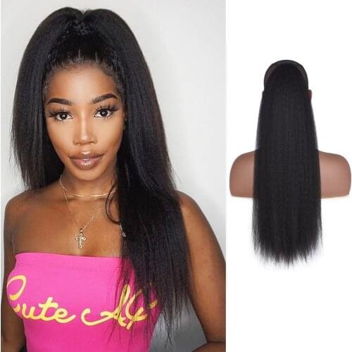 Afro Kinky Straight Drawstring Ponytail Clip In Extension Heat Resistant Puff Ponytail Hairpieces With Elastic Band For Women