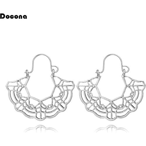 Docona Ancient Flower Ornate Earring Boho Vintage Jewelry Carving Hollow Gypsy Tribal Geometric Earrings for Women 4942
