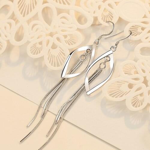 Elegant Jewelry Fashion Women Noble Tassels Silver Plated Long Fashion Sweet Rotating Chain Earrings Women Silver Plated