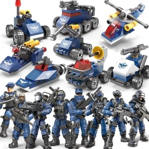 Xj958 City Traffic Police 3 In 1 Figure Vehicle Articulated Doll Assembled Model Toys for Children Gifts