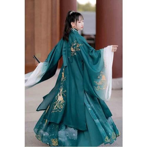 Gradient Green Hanfu Men&Women Chinese Traditional Embroidery Stage Dance Dress Carnival Cos Costume Hanfu Jacket For Couples