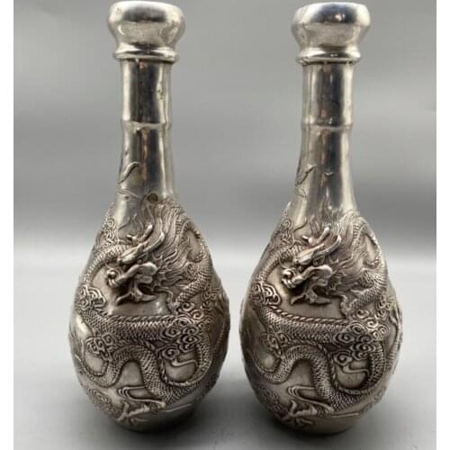 China White copper dragon vase crafts statue A pair