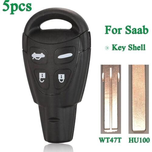 Bilchave 5pcs/Lot For Saab 9-3 93 2003-2007 Fob Remote Smart Car Key Shell Case 4Buttons With Uncut Blade Replacement