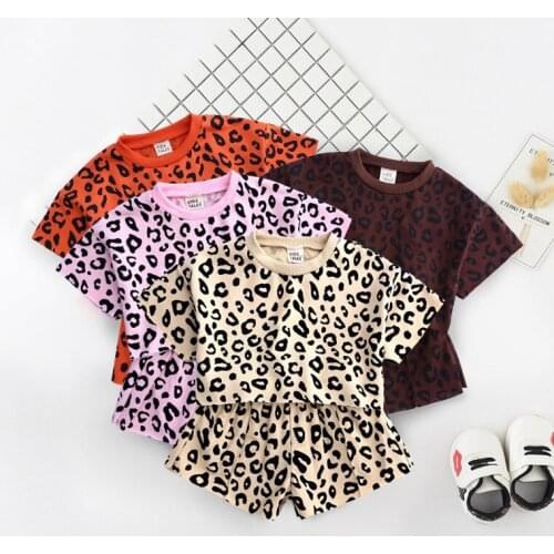 Girl Sest Kids Clothes Summer Baby Girl Fashion Individual Character Leopard Print Cotton Short Sleeve Tops+Pants 2 Piece Suits