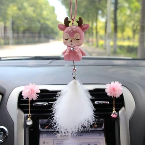 Cute Car Decoration Cute Deer Feather Pendant Car Rearview Mirror Pendant Car Interior Decoration Accessories