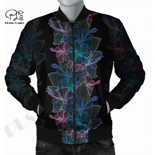 Men/Women Winter Hibiscus Polynesian 3DPrint Autumn Zipper Flight Jacket Unique Casual Unisex Harajuku Thick Coat Streetwear -11