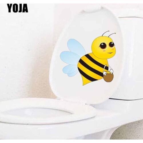 YOJA 22.4X22.2CM Yellow Hard Working Honeybee Cartoon Pattern Wall Sticker Toilet Decal Bedroom Home Decor T5-1018