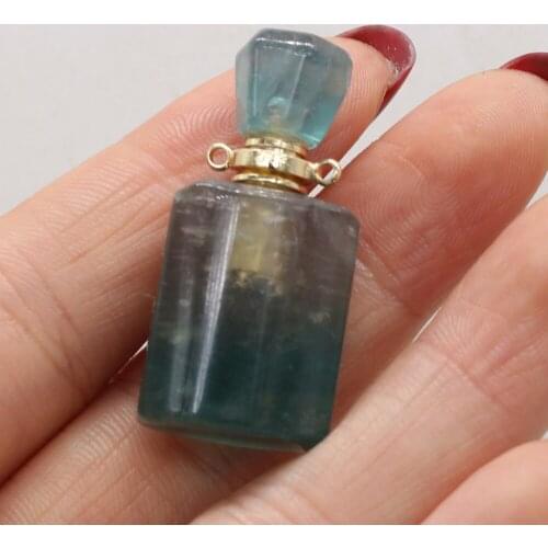 Natural Gems Stone Perfume Bottle Charms Essential Oil Diffuser Green Fluorite Pendants for DIY Jewelry Making Necklaces Gift