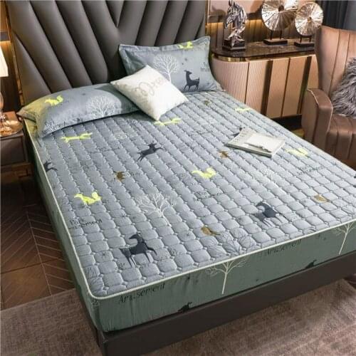 Cartoon Print Fitted Sheets Thicken Quilted Fitted Bed Sheet Universal Mattress Cover Bed Dust Cover Protector Not Pillowcases
