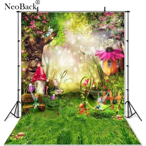 NeoBack Vinyl Spring Easter Fairy Tale Forest Photography Backdrops Children Backgrounds Photo Studio Mushrooms Elves Flowers