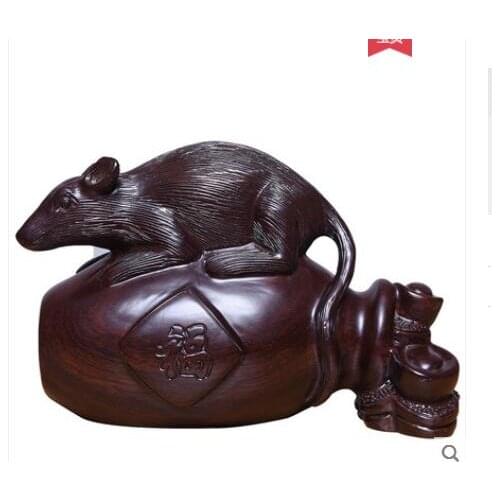 Black rosewood carved money bag rat furnishing piece of solid wood home fortune zodiac rat office decoration crafts home crafts