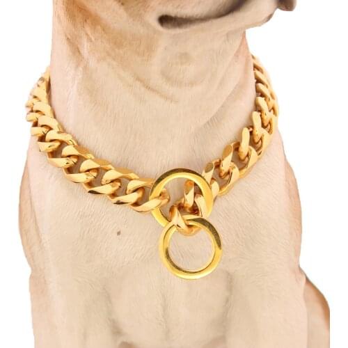Tiasri Pet Supplies Dog Chain Fashion Dog Pet Collar Thick Chain Necklace Gold-Plated Adjustable Length Stainless Steel12-30inch