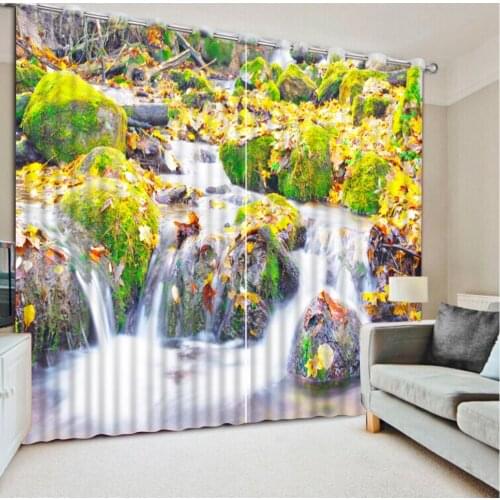 Natural landscape rock creek beautiful 3D Photo Printing Blackout Curtains For Living room Bedding room Hotel Drapes Cortinas