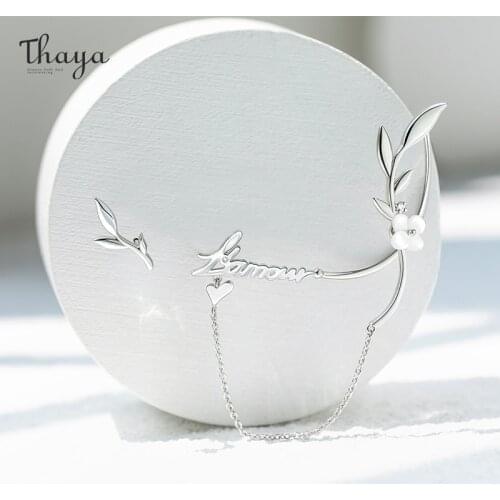 Thaya Blossom Flower Earrings Clip Olive Branch Natural Handmade Sterling Earring Stud For Women Ladies Girl Fine Jewelry Gift