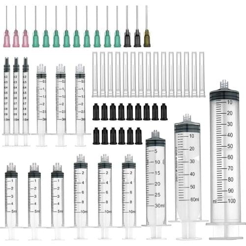 15 Pcs Syringes - 100/60/30/10/5ml/3ml/1ml Syringes with Blunt Tip Needles and Storage Caps for Refilling and Measuring