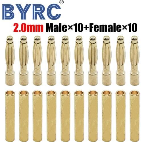 2.0MM 2MM Gold Bullet Banana Connector Plug Banana Plugs for ESC Lipo RC Battery Plugs QAV250 C250 10 pairs