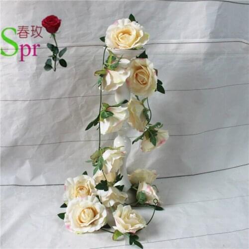 SPR 10PCS/LOT rose artificial flowers Vine Home Wedding Garden Decoration Flower Rattan String Festival Hanging Silk flower