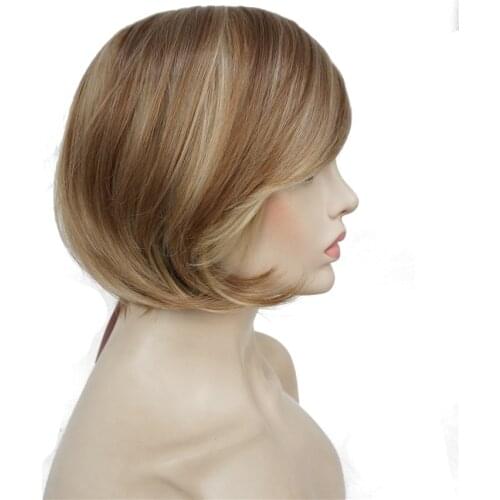 StrongBeauty Womens Short Straight Bob wig Strawberry Blonde Mix Natural Synthetic Full Wigs