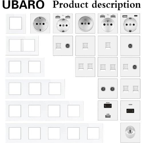 UBARO White Socket USB 5V 2100mA RJ45 /RJ11/TV /HDMI Induction Led Foot Lamp Multi Types Module Size 52*52mm DIY Installation