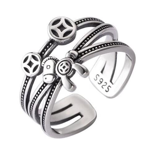 Index finger handmade ring retro national style 925 sterling silver lucky transfer rich flower ring jewelry for female