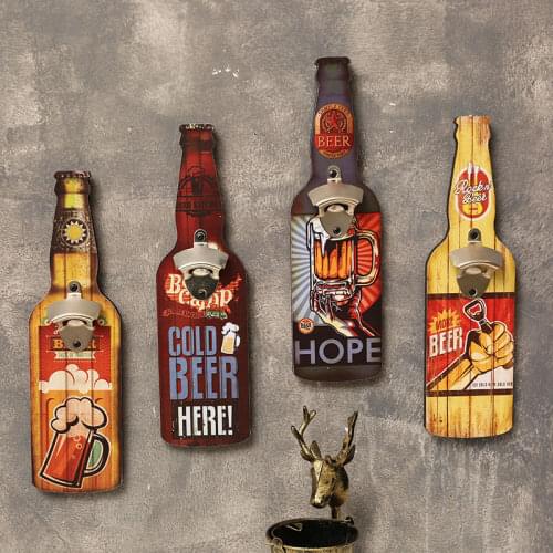 Bar Decoration Wooden Wall Bottle Opener Metal Hanging Cafe Restaurant Adornment Beer Openers Tools Gadgets Accessories