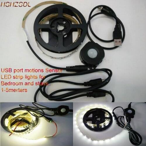 USB portable White/W-white LED Strip Lights SMD2835 Flexible Motion(day/night choose) LED Sensor Strip Light For Bedroom Stairs