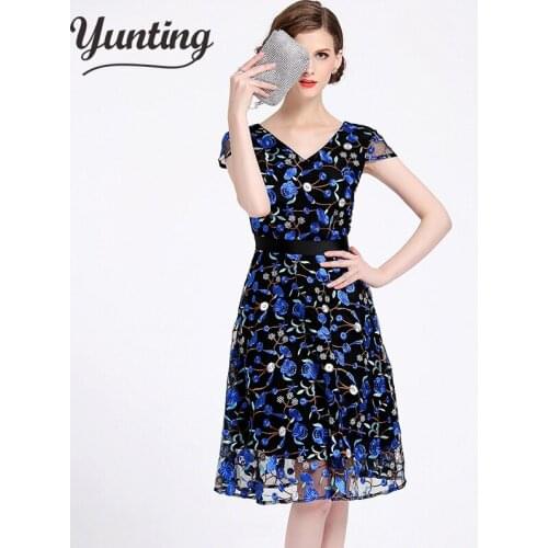 High Quality Heavy Embroidery Lace Dress 2020 Summer Runway Tunic Lace Sexy Hollow Out Dress Casual Women Party