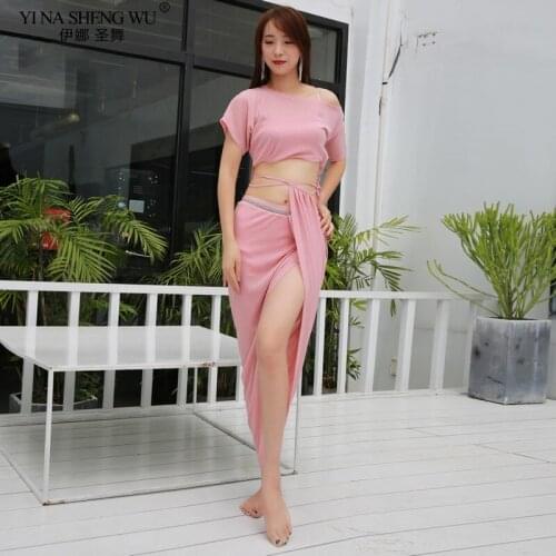 Silver Silk Sequin Belly Dance Practice Clothes Sexy Split Skirt Female Competition Costumes Top Skirt Belt Exercise Sets New