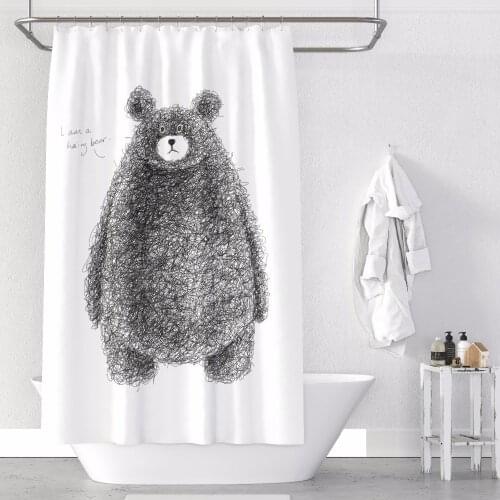 Custom Made Shower Curtain Bathroom Curtain Partition + Hooks 1.2/1.5/1.8/2x1.8m 1.5x2m 1.8x2m 2x2m 2.4x2m Bear White ins