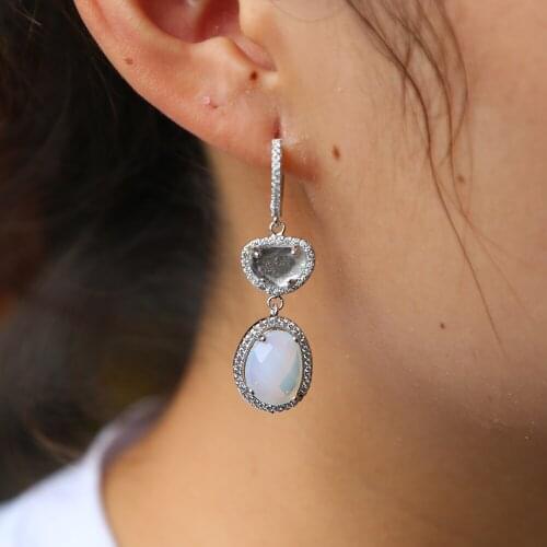 New Fashion Women/Girls Earring Rose Gold Color oval CZ Nice Pierced Dangle Drop Earrings Jewelry Gifts drop shipping long earr