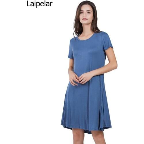 New Relaxed Causal Daily Short Sleeve o Neck Solid Color Dress Womens Spring and Summer 2021