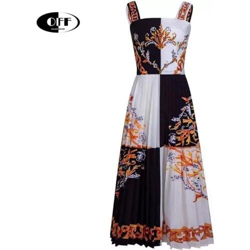 Designer Summer Women Vintage 2021 Fashion Sexy Spaghetti Strap Dress Womens Vacation Flower Print Vintage A-Line Midi Dresses