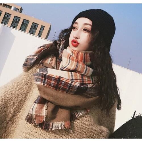 Winter Soft Cashmere Scarf Women Patchwork Scarves Plaid Shawls Wraps Thicken Warm Unisex Basic Blanket Tassel Pashmina Stoles